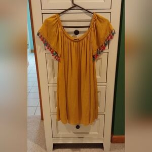 See You Monday Mustard Long TUNIC with Colorful Tassels